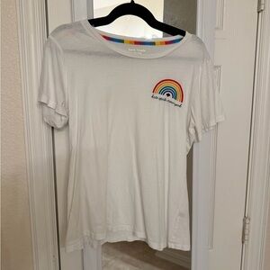Kate Spade White Tee with Rainbow Embroidery